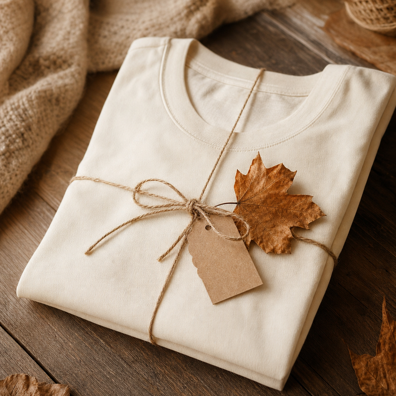 Thoughtfully wrapped soft tee ready for gifting